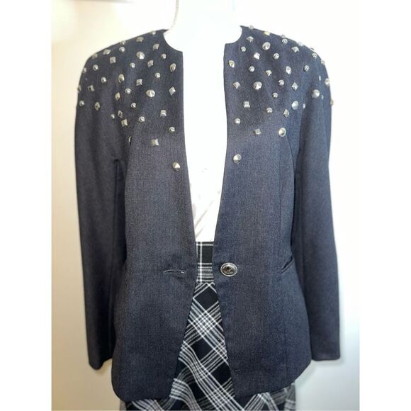 MONDI Vintage Studded Charcoal Wool Blazer Size 36 - Picture 5 of 8